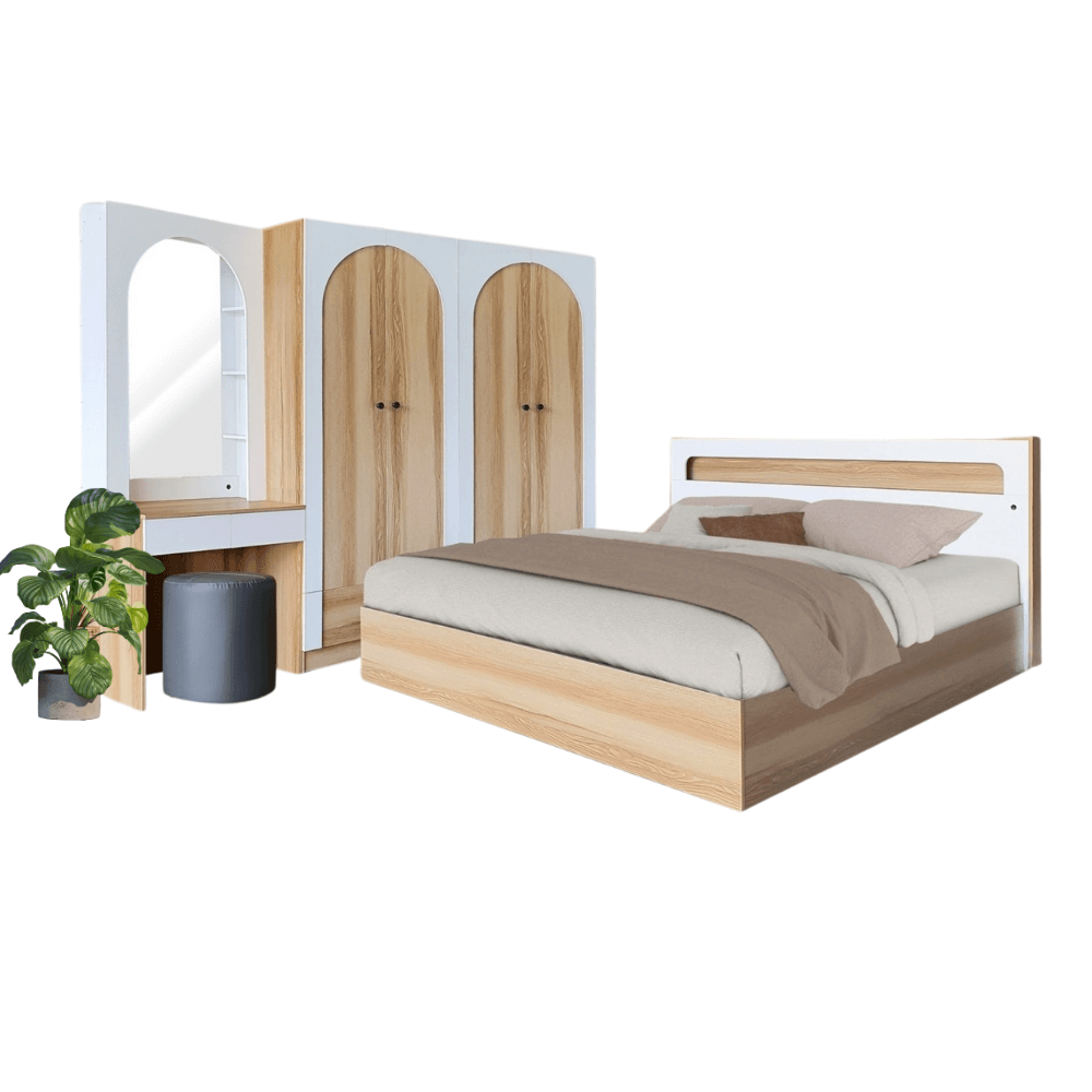 ชุดห้องนอน + ที่นอนสปริง 6 ฟุต WISDOM DESIGN FURNITURE รุ่น ARISTA 8 สี แอช/ขาว_5